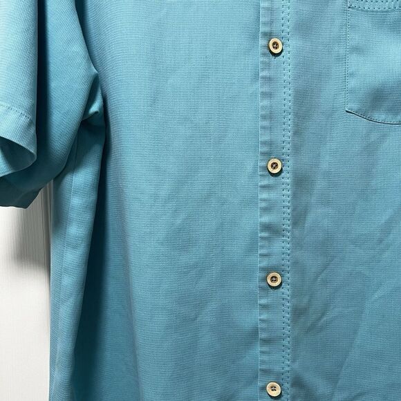 Tommy Bahama short sleeve button down turquoise men's XL silk blend lightweight - Picture 3 of 14